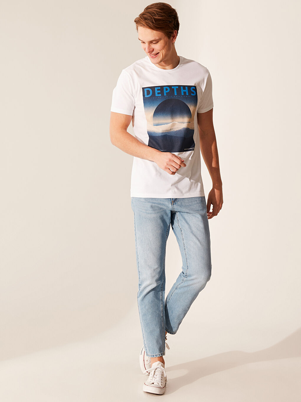 Beyaz Penye Erkek Tişört-4