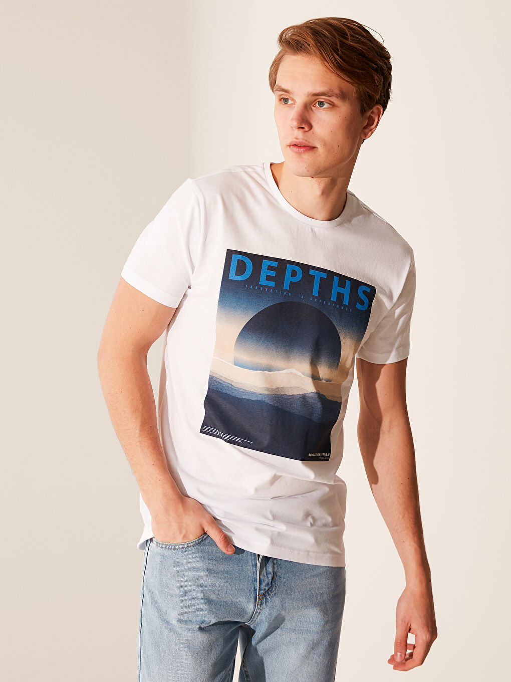 Beyaz Penye Erkek Tişört-1