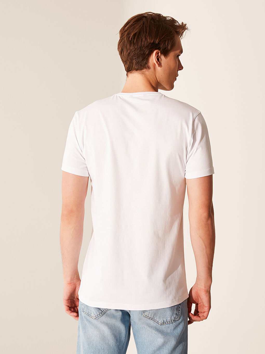 Beyaz Penye Erkek Tişört-6