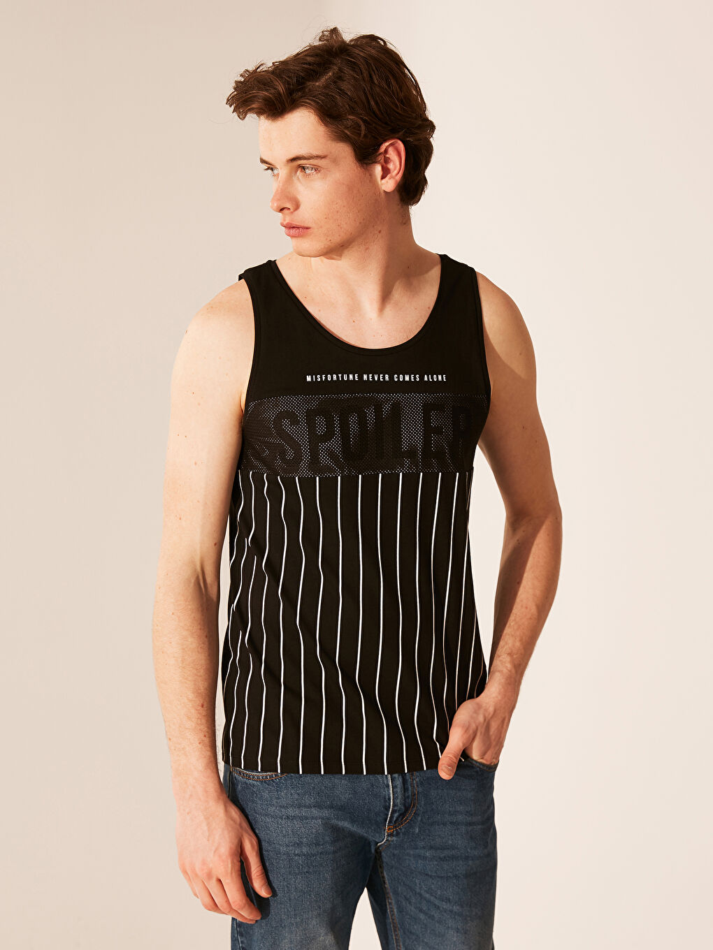 Siyah Penye Erkek Kolsuz Tişört-2