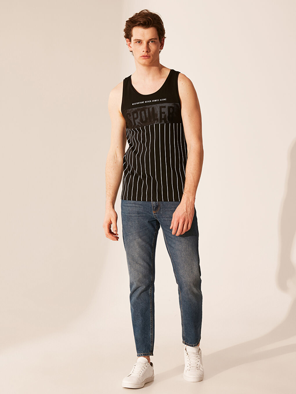 Siyah Penye Erkek Kolsuz Tişört-4