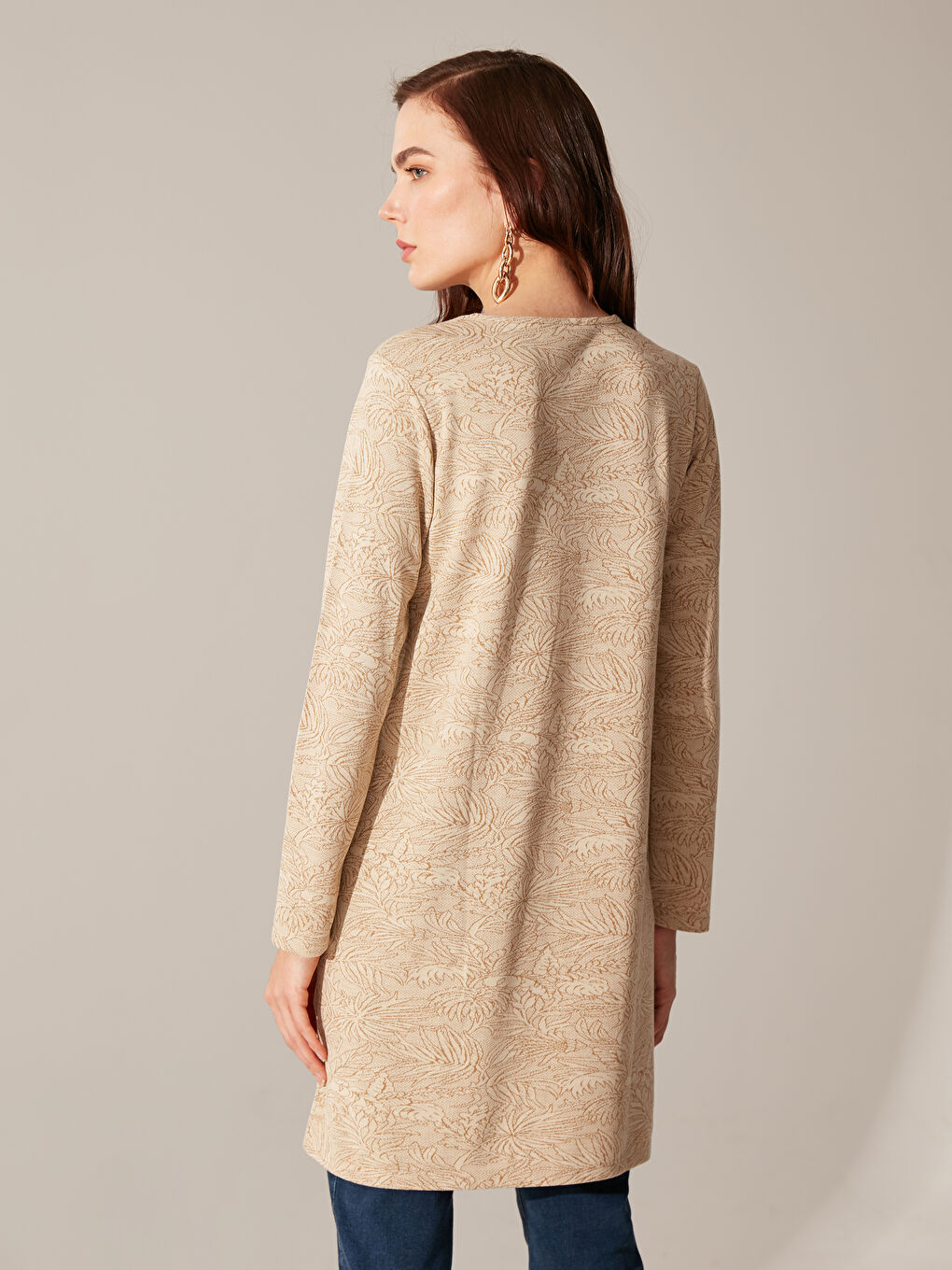 Tunică cu Guler Rotund, Cu Model, Mânecă Lungă, pentru Femei-3