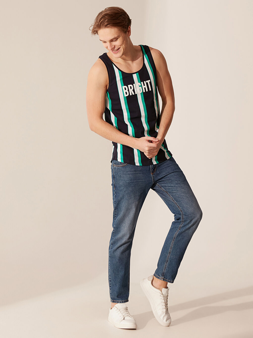 Lacivert Bisiklet Yaka Penye Erkek Kolsuz Tişört-4