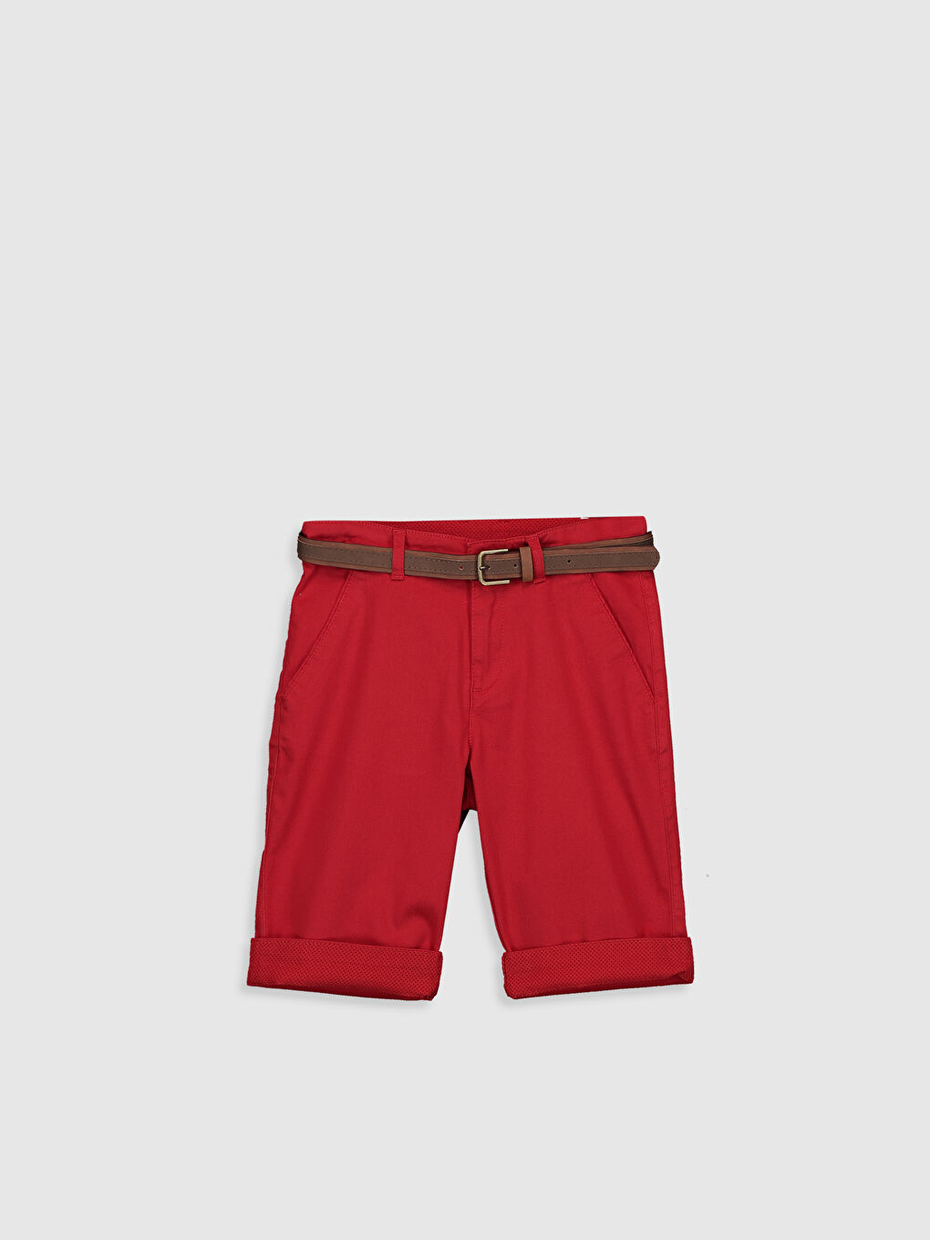 Kırmızı Basic Pamuklu Erkek Çocuk Şort ve Kemer