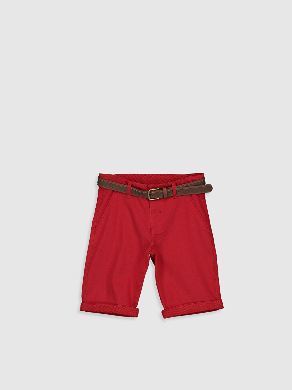 Kırmızı Basic Pamuklu Erkek Çocuk Şort ve Kemer-1