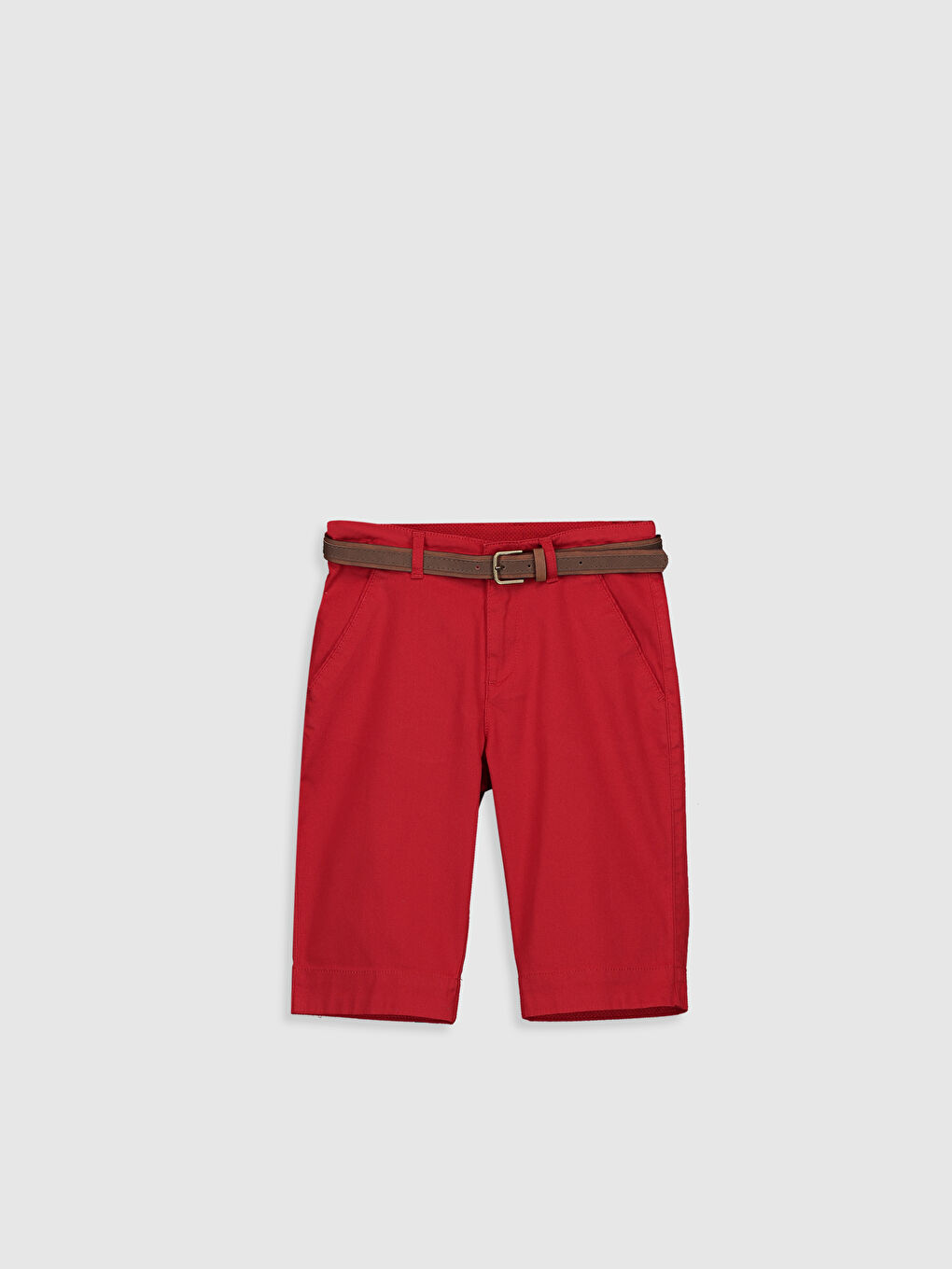 Kırmızı Basic Pamuklu Erkek Çocuk Şort ve Kemer-4