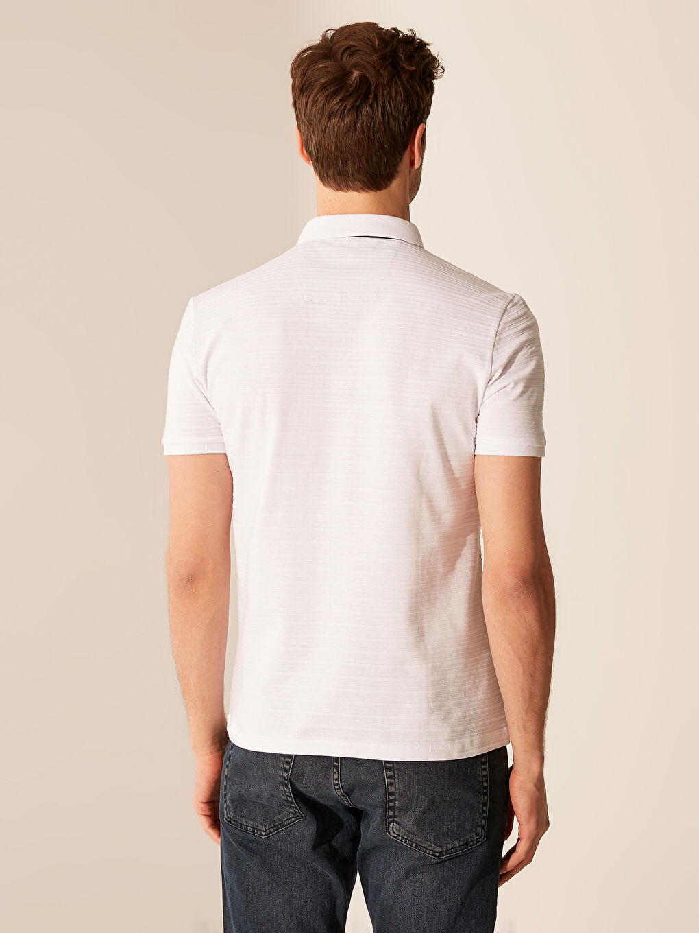 Beyaz Polo Yaka Kısa Kollu Pike Erkek Tişört-2