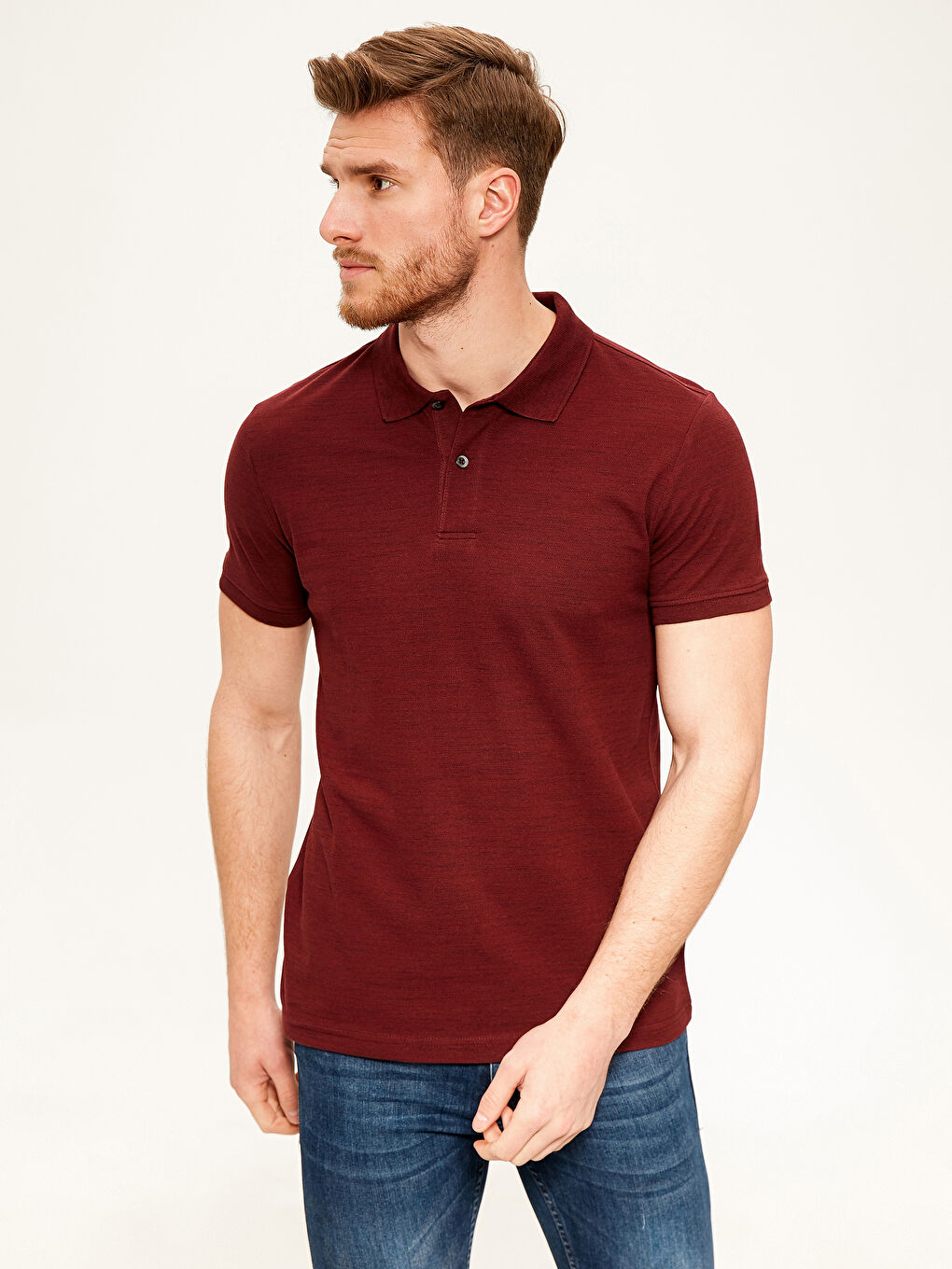Bordo Polo Yaka Kısa Kollu Pike Tişört