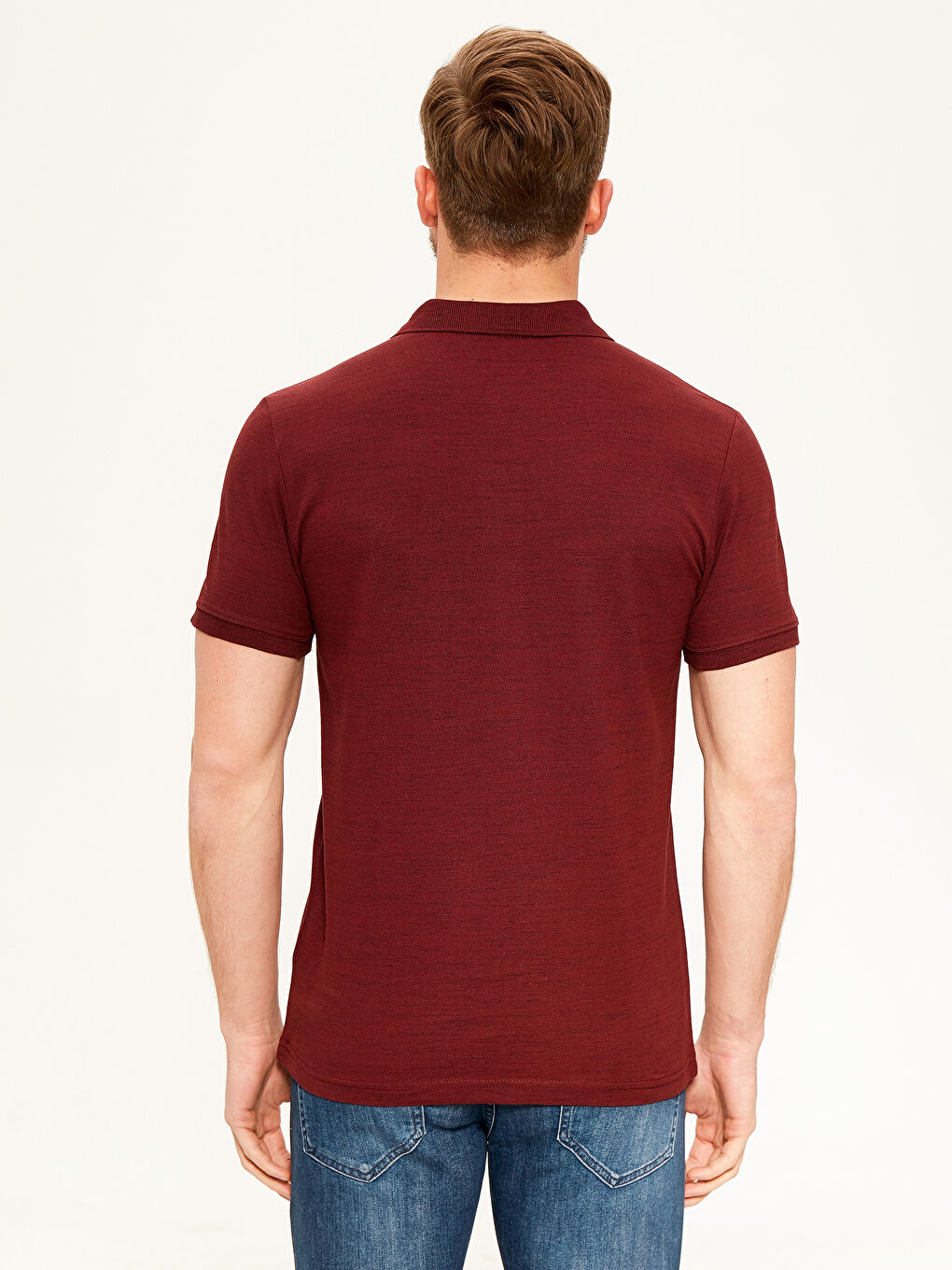 Bordo Polo Yaka Kısa Kollu Pike Tişört-1