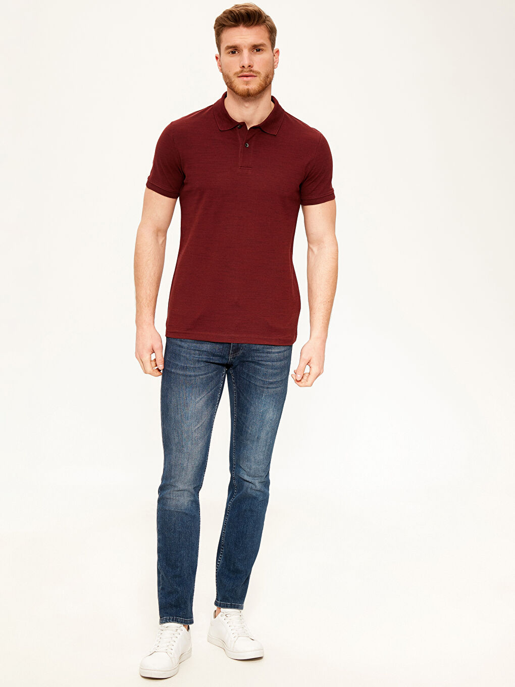 Bordo Polo Yaka Kısa Kollu Pike Tişört-2