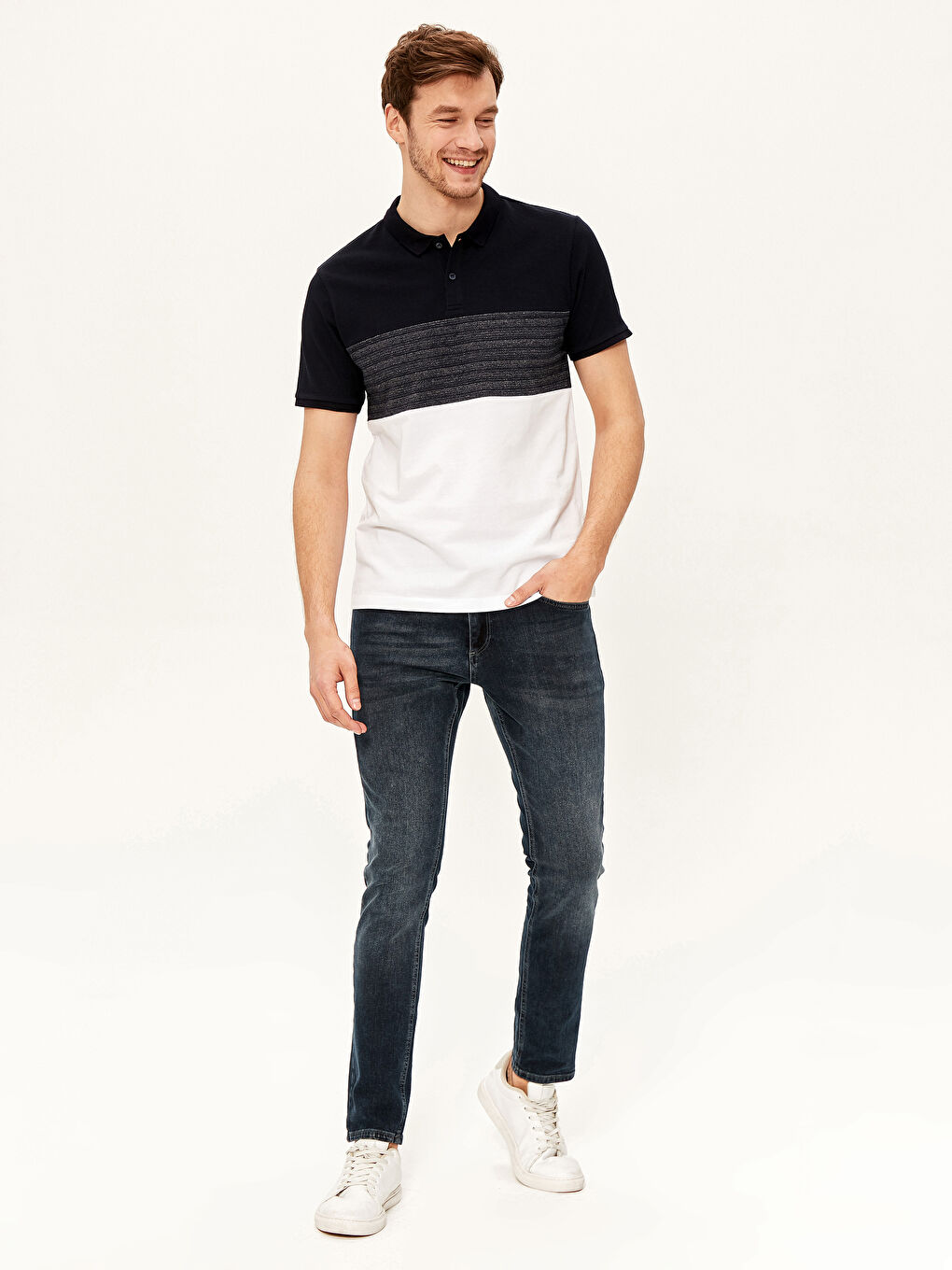 Lacivert Polo Yaka Kısa Kollu Pike Tişört-11