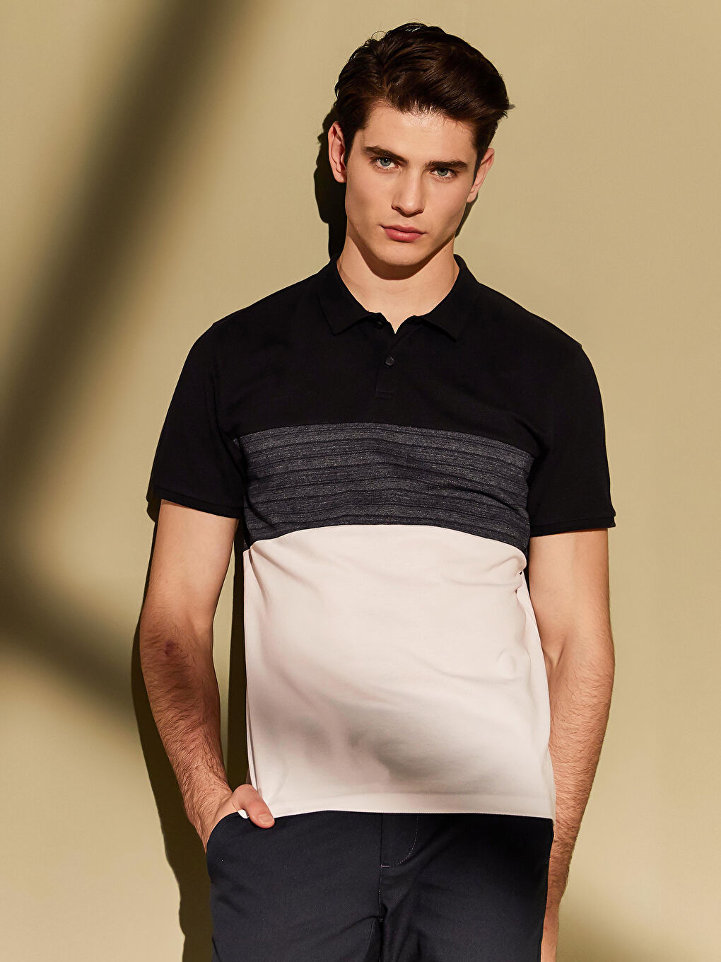 Lacivert Polo Yaka Kısa Kollu Pike Tişört-3