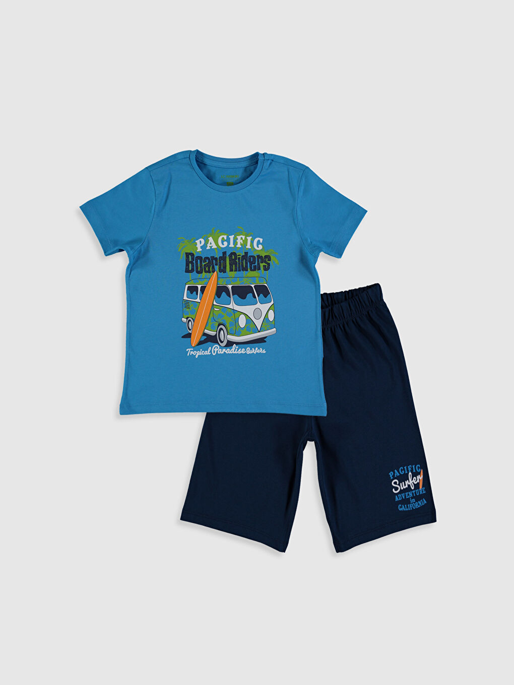 Lacivert Bisiklet Yaka Kısa Kollu Erkek Çocuk Pijama Takım