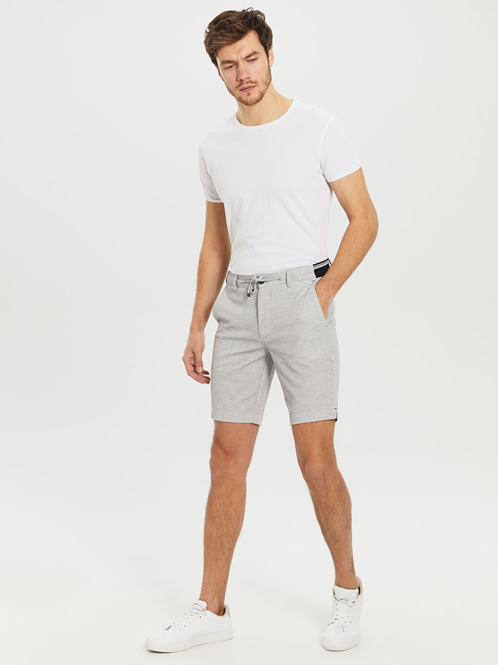 Gri Slim Fit Bermuda Erkek Şort-1