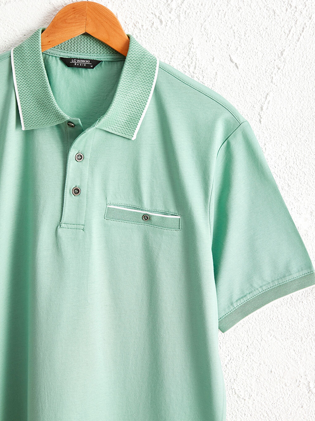 Yeşil Merserize Polo Yaka Kısa Kollu Erkek Tişört-2