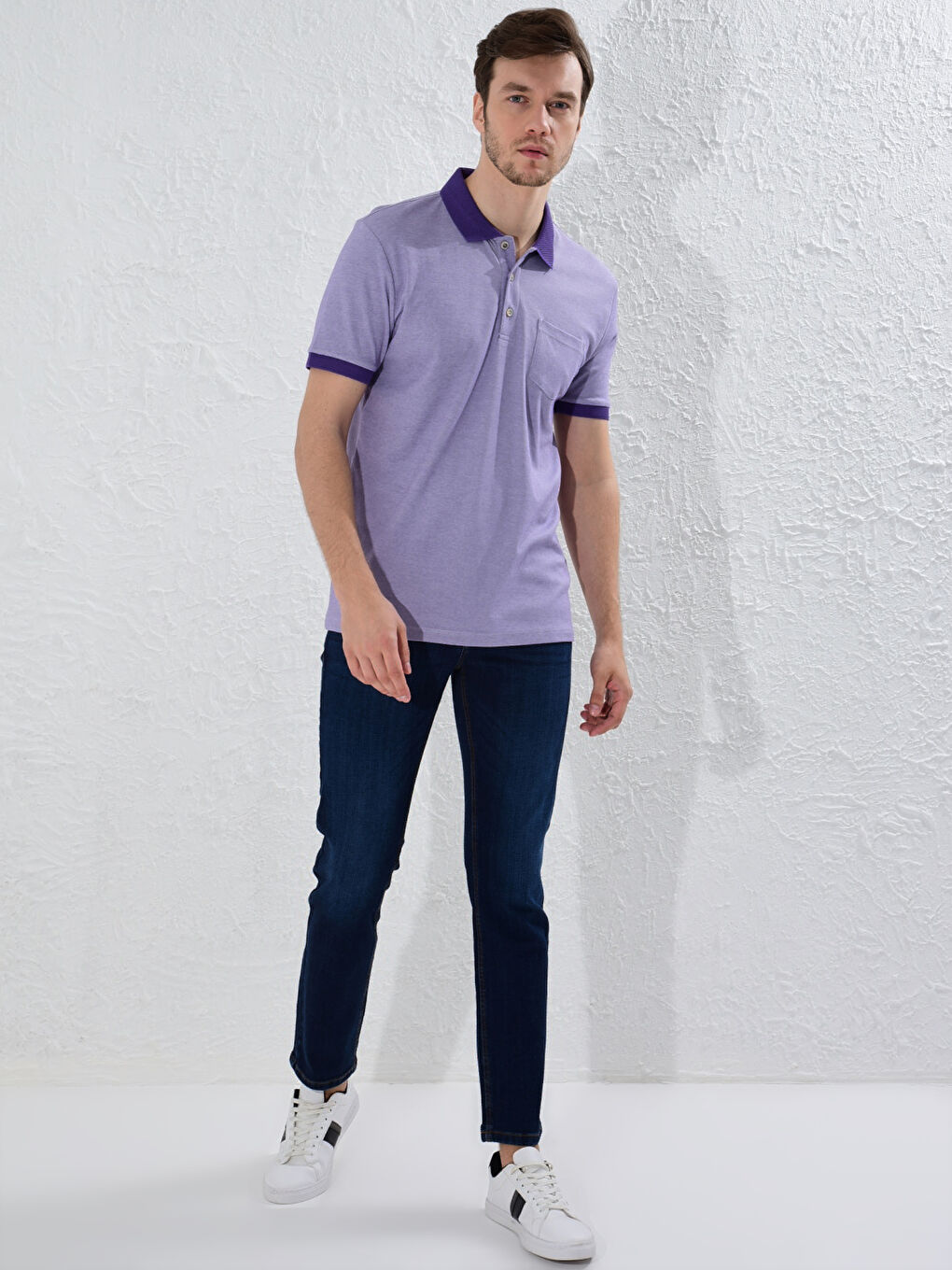 Mor Polo Yaka Basic Kısa Kollu Tişört-2