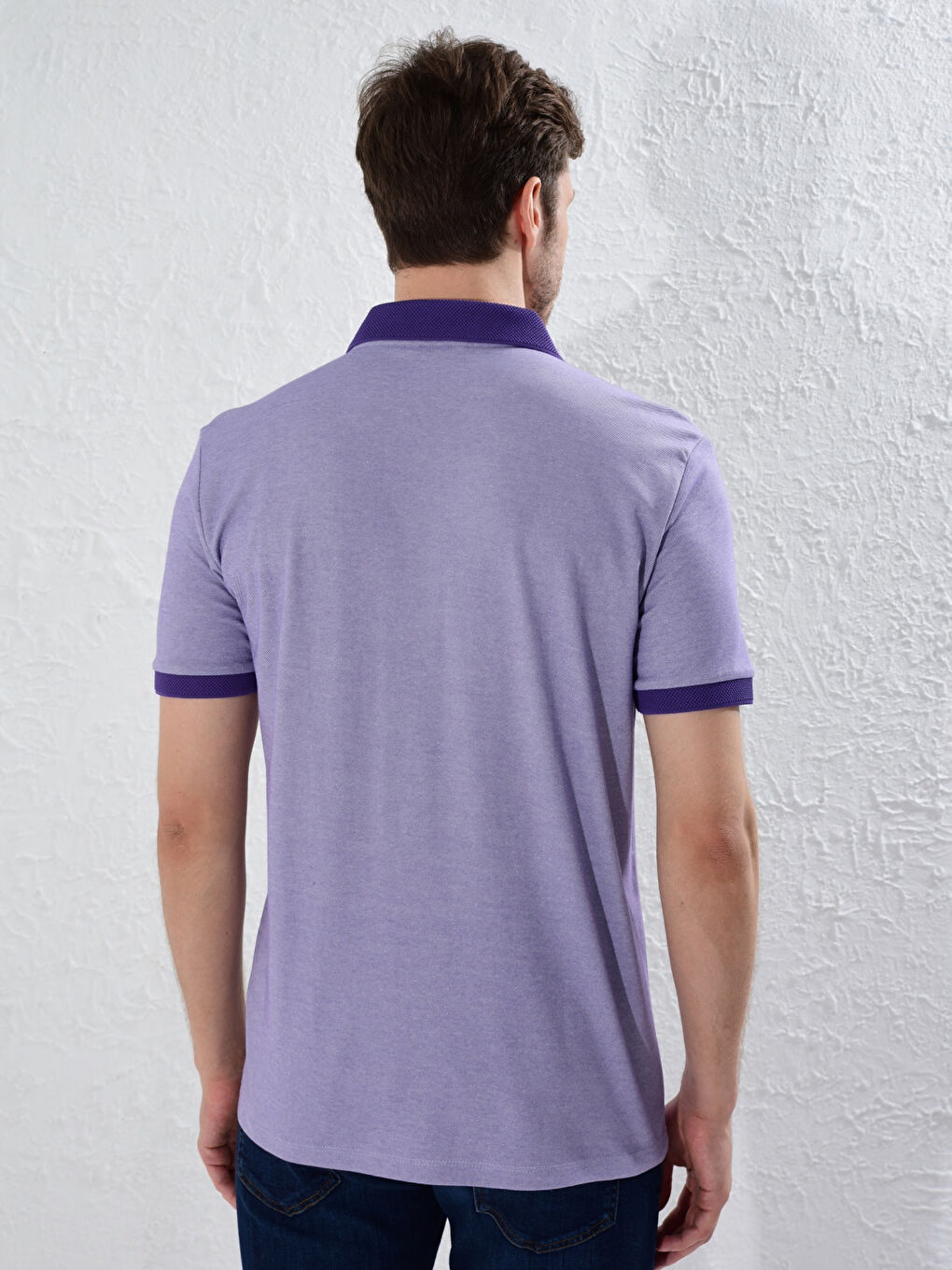 Mor Polo Yaka Basic Kısa Kollu Tişört-3