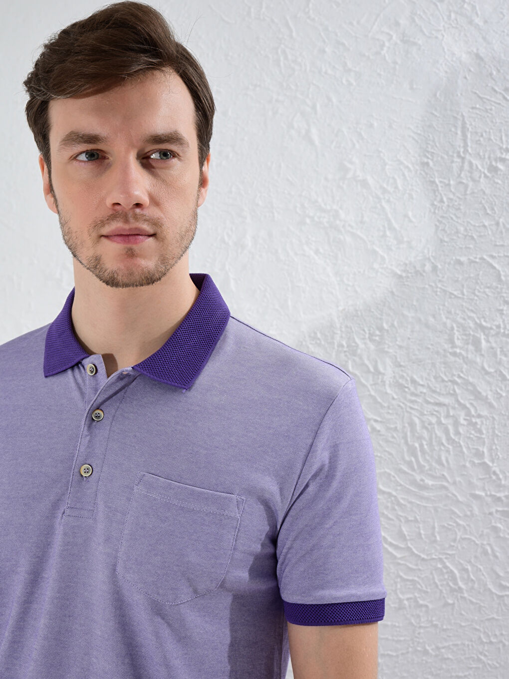 Mor Polo Yaka Basic Kısa Kollu Tişört-4