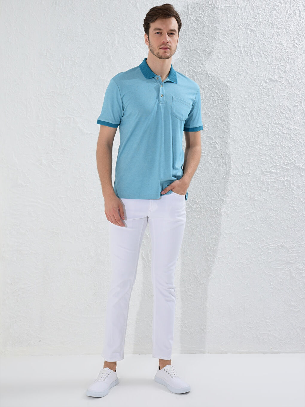 Polo Neck Basic Short Sleeve T-Shirt-1