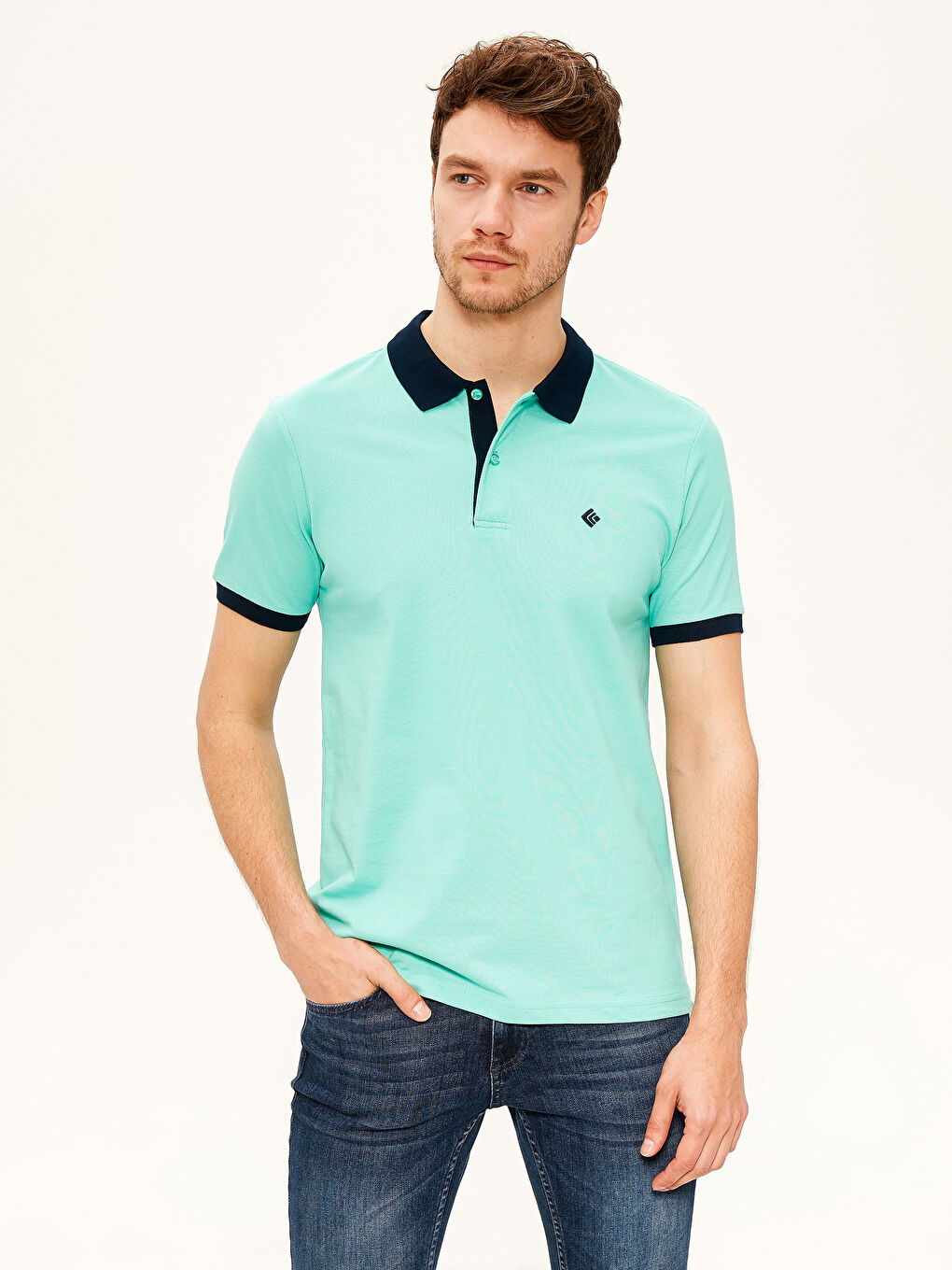 Turkuaz Polo Yaka Kısa Kollu Pike Tişört