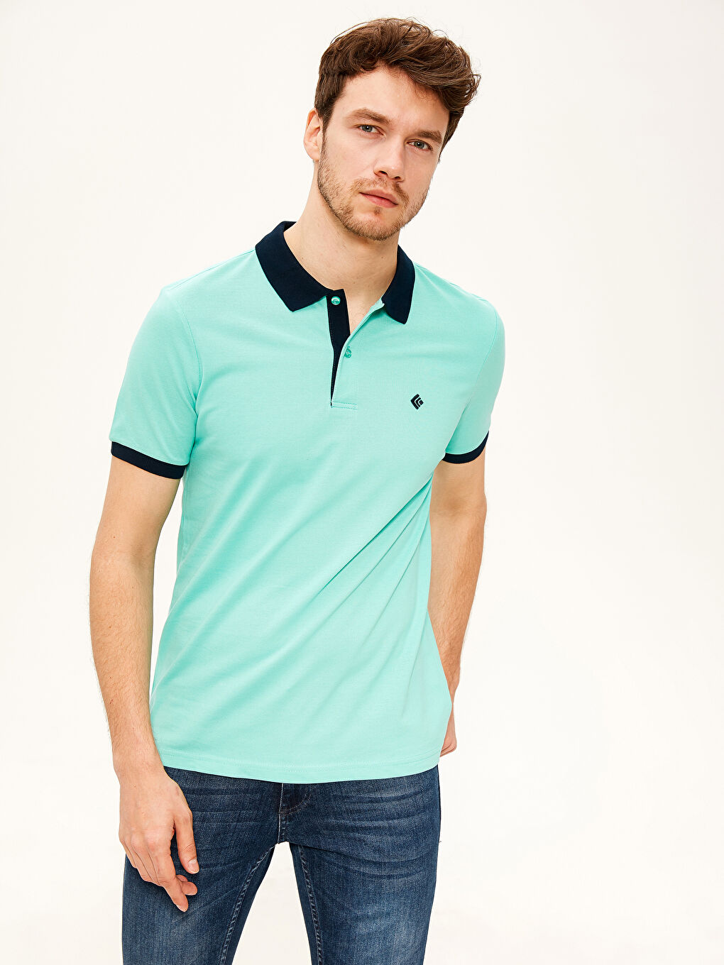 Turkuaz Polo Yaka Kısa Kollu Pike Tişört-2