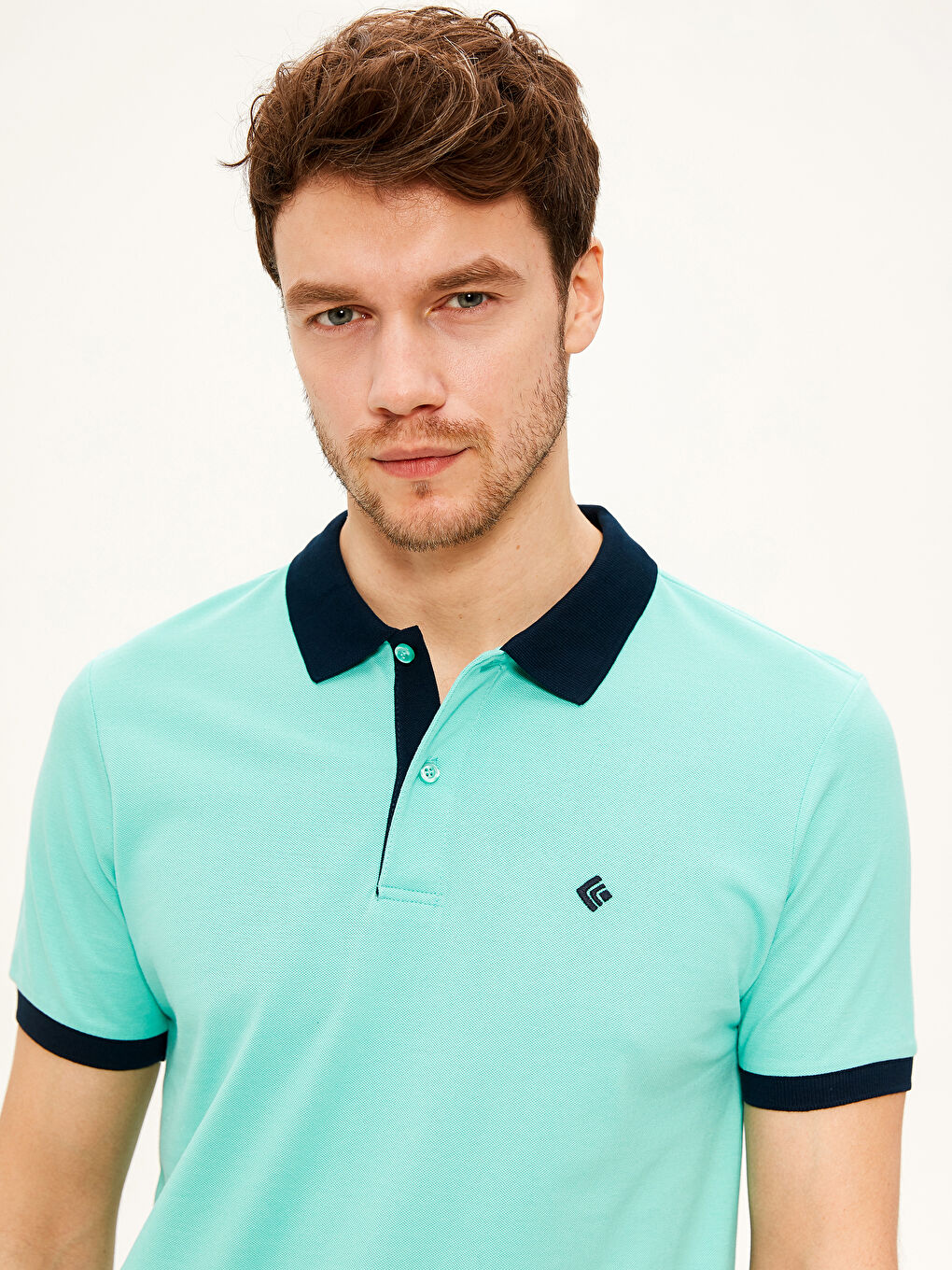 Turkuaz Polo Yaka Kısa Kollu Pike Tişört-3