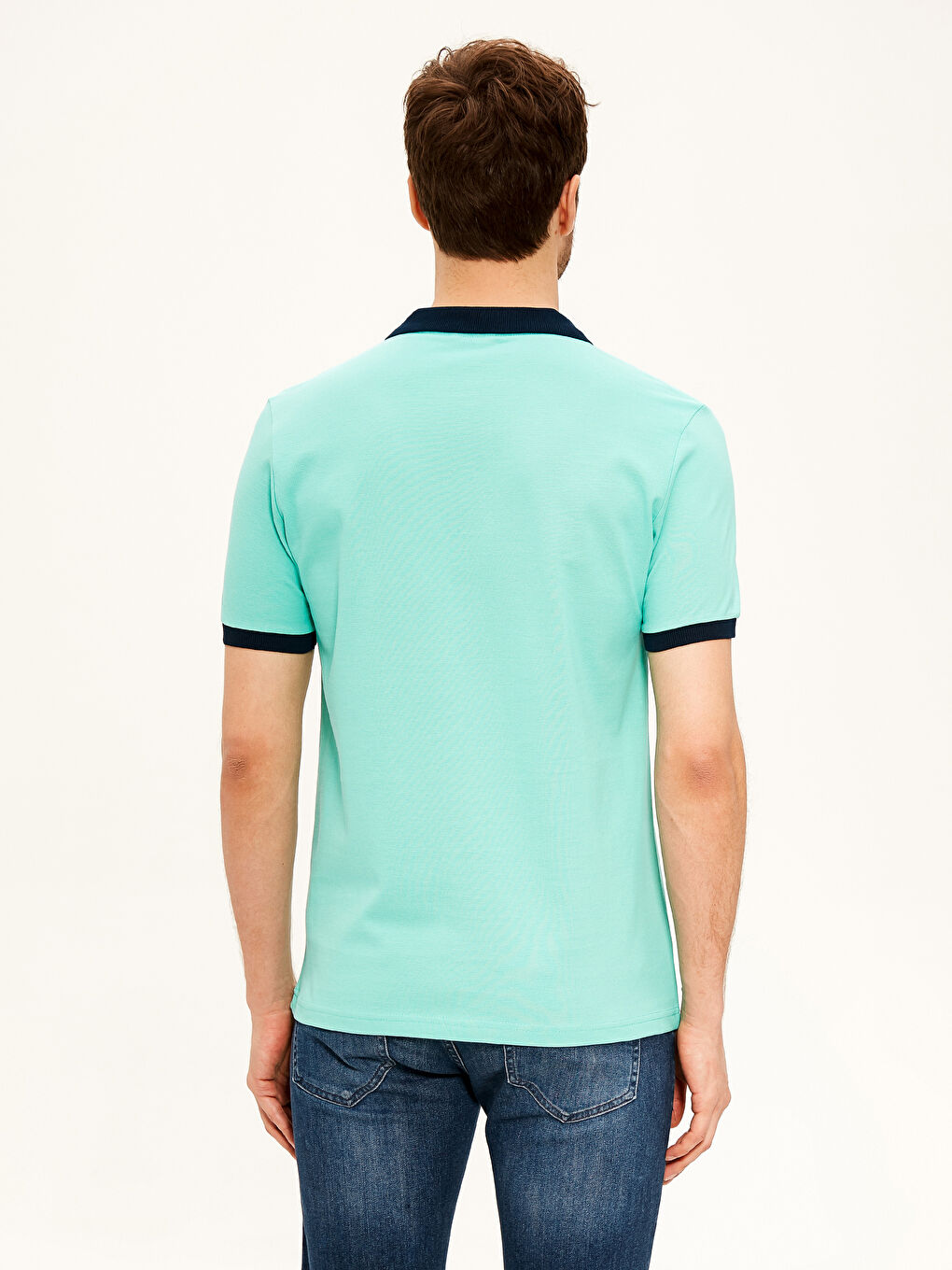 Turkuaz Polo Yaka Kısa Kollu Pike Tişört-4