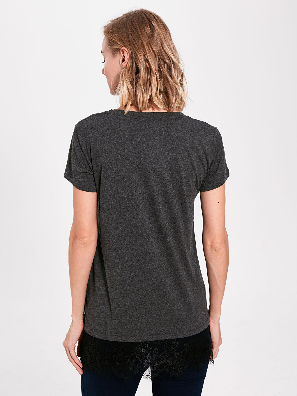 Antrasit Dantel Detaylı Hamile Tunik-3