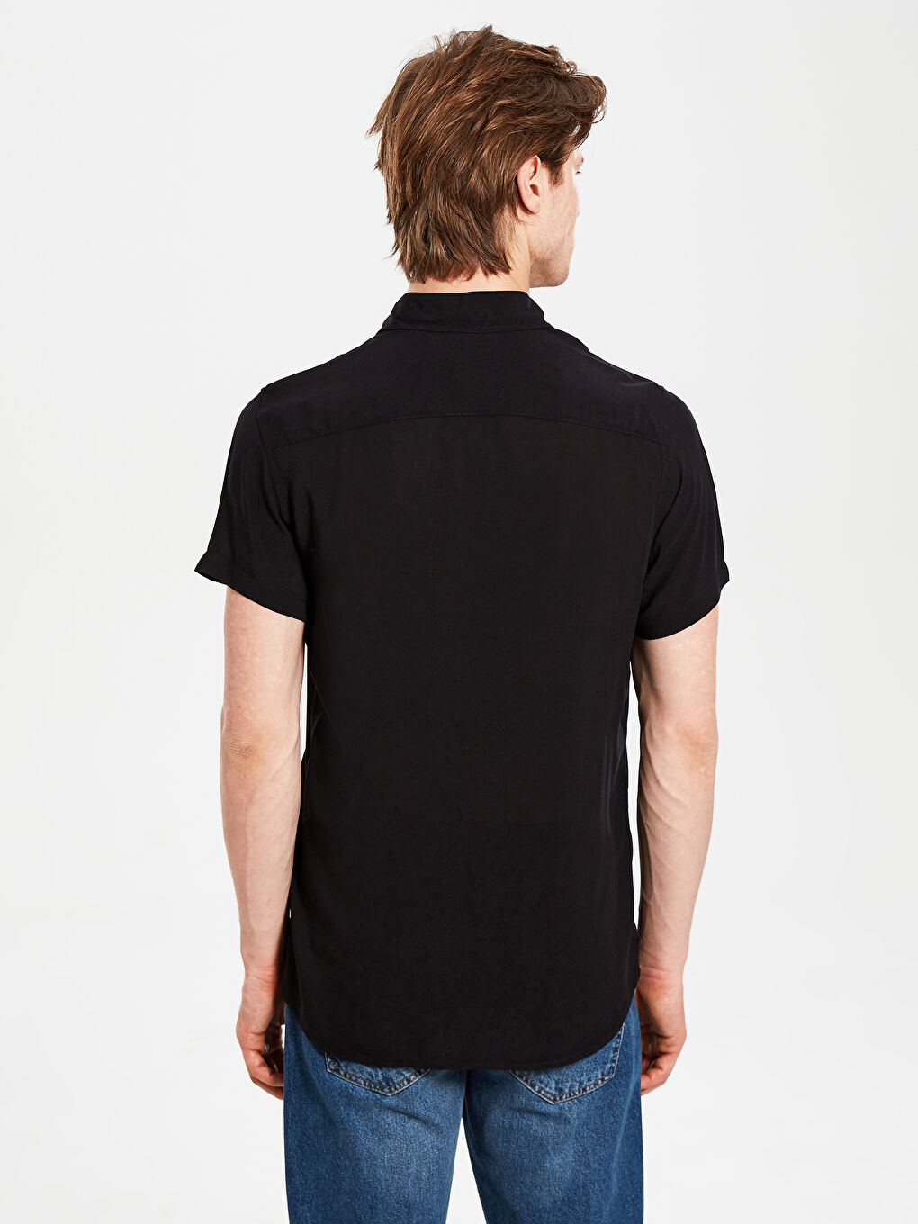 Siyah Slim Fit Kısa Kollu Poplin Erkek Gömlek-3