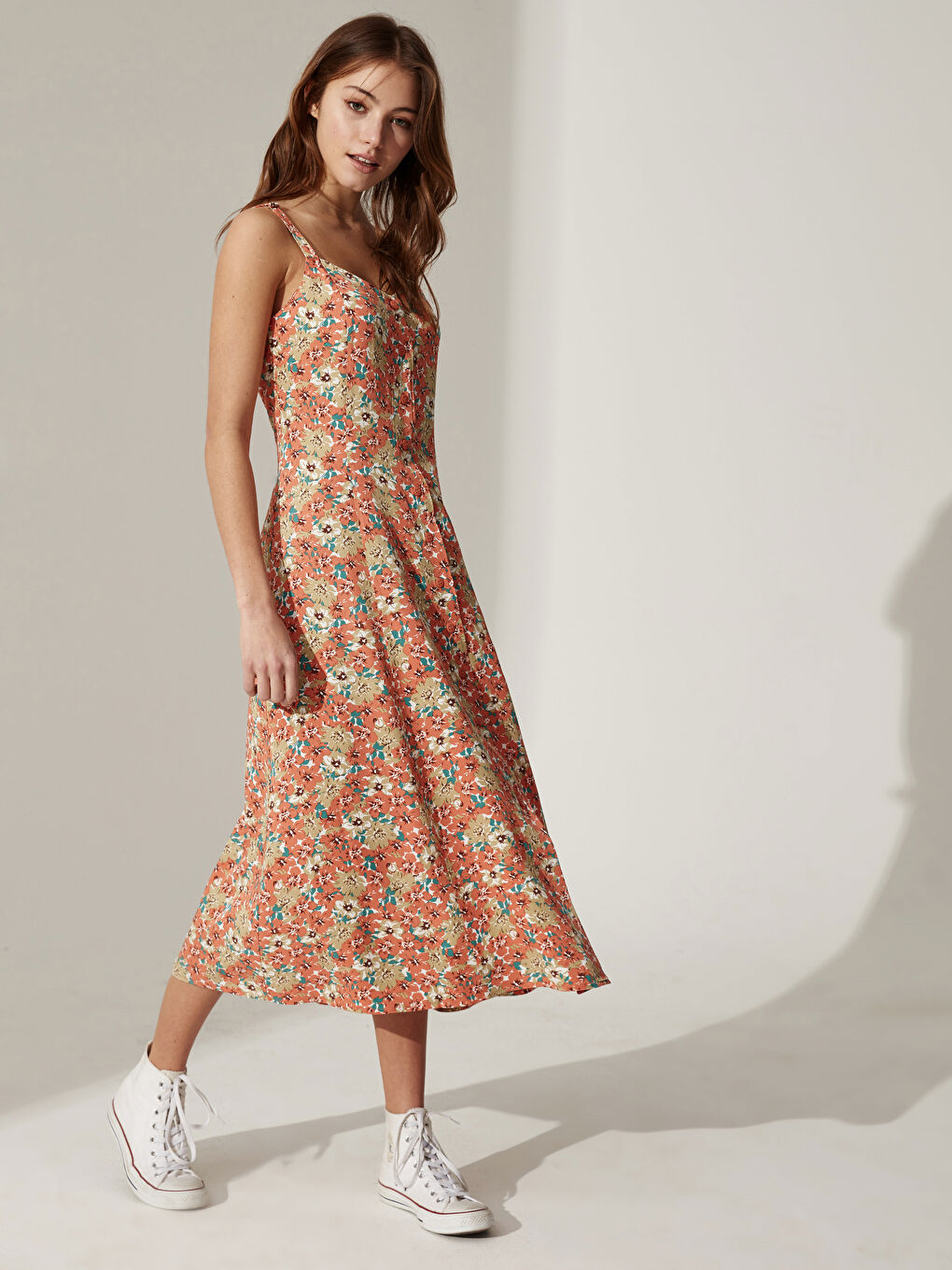 Turuncu Kadın Standart Fit Kolsuz Elbise-1