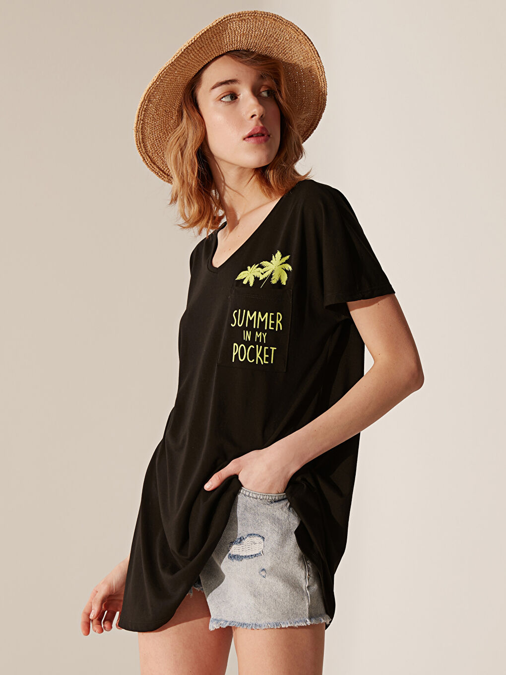 Siyah Kısa Kollu Kadın Plaj Elbisesi-1