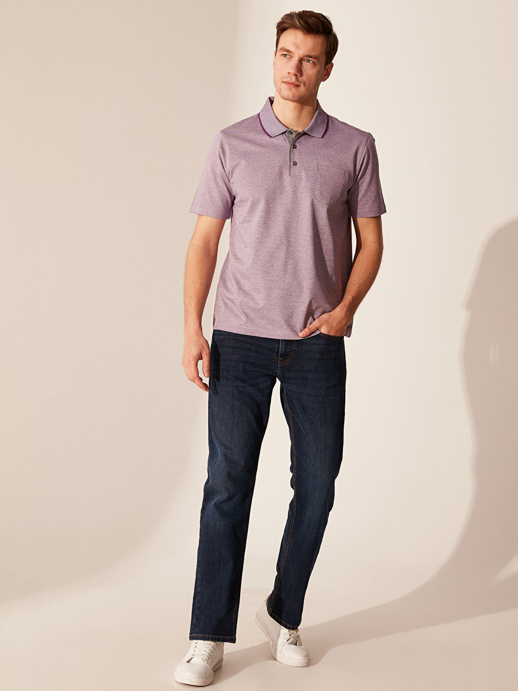 Mor Merserize Polo Yaka Kısa Kollu Erkek Tişört-3