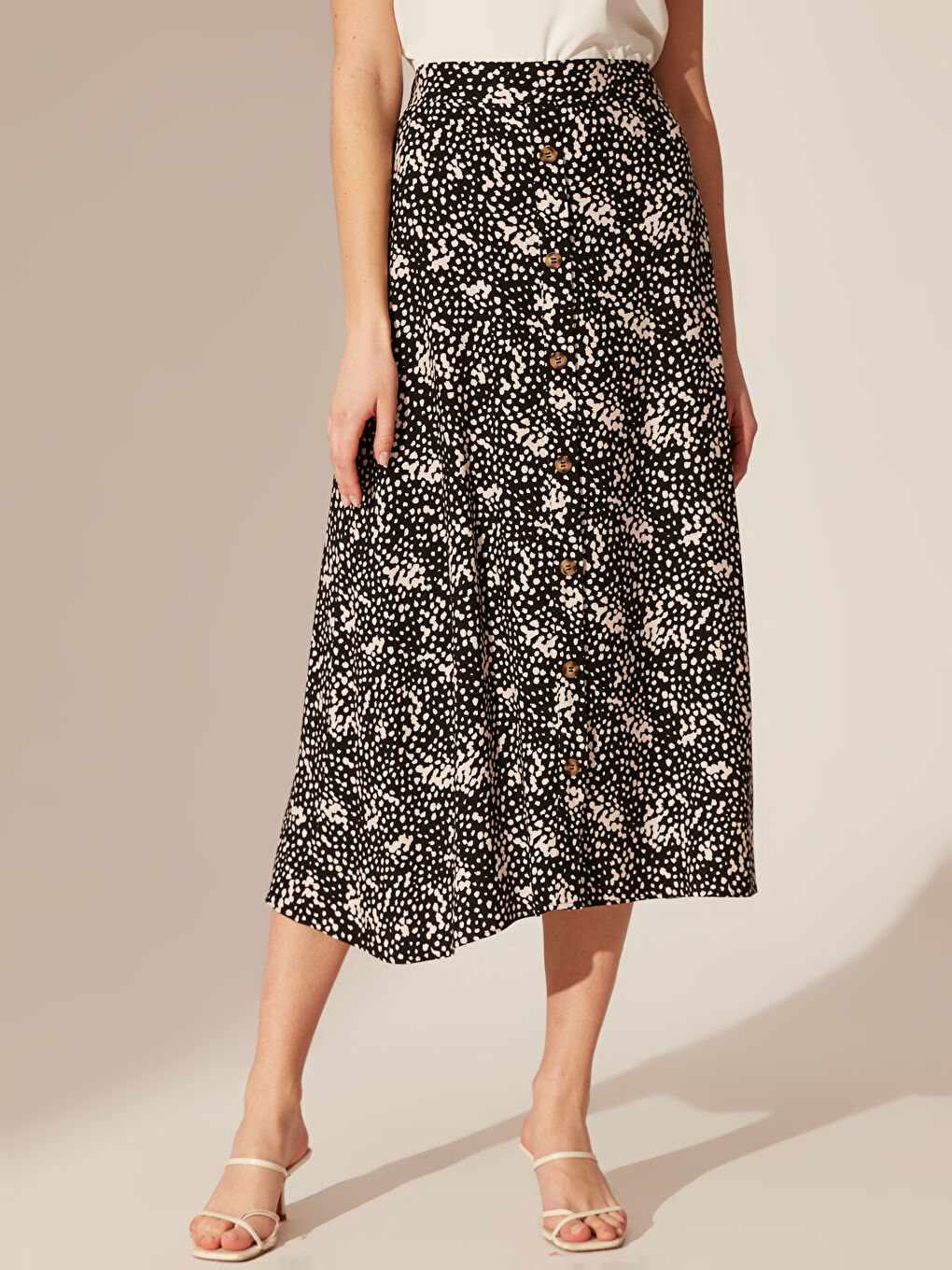 Bej Desenli Viskon Kloş Kadın Etek-2