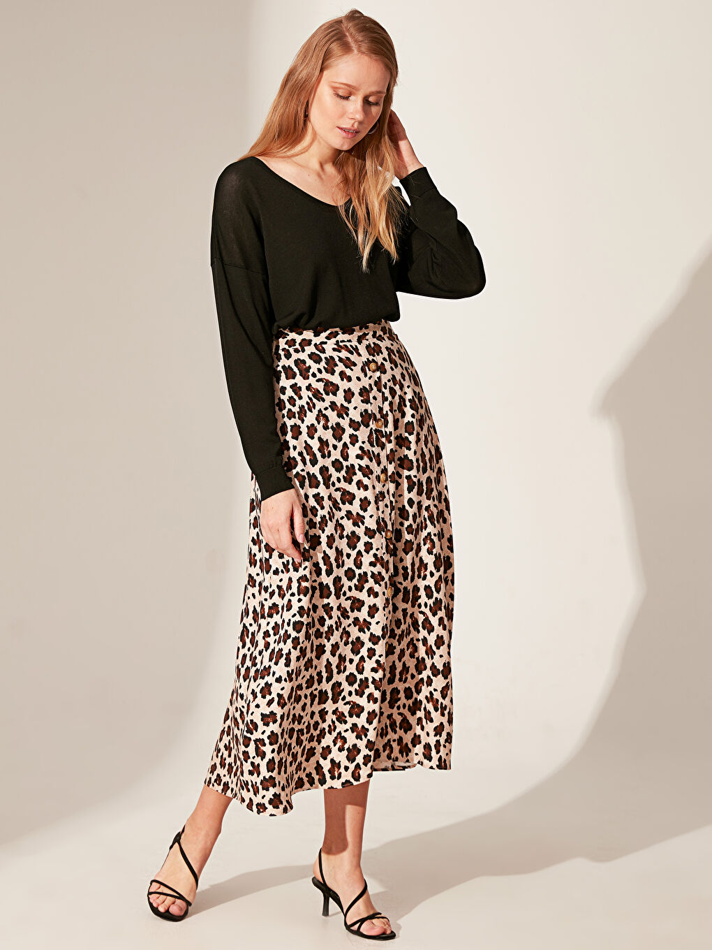 Kahverengi Baskılı Etek