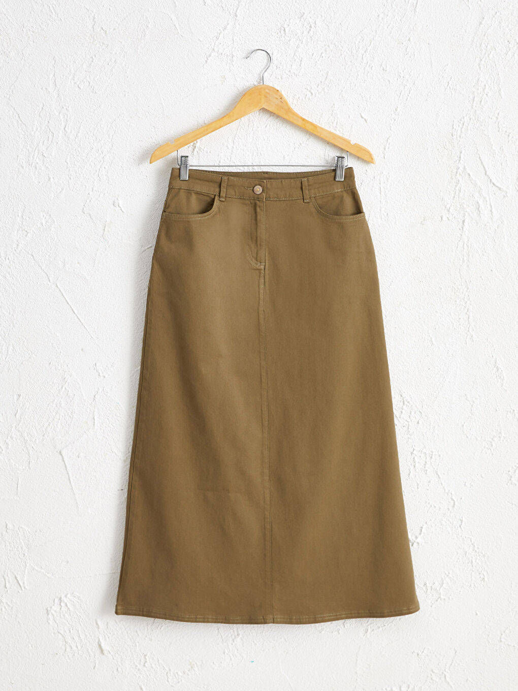 Haki Standart Fit A Kesim Gabardin Kadın Etek