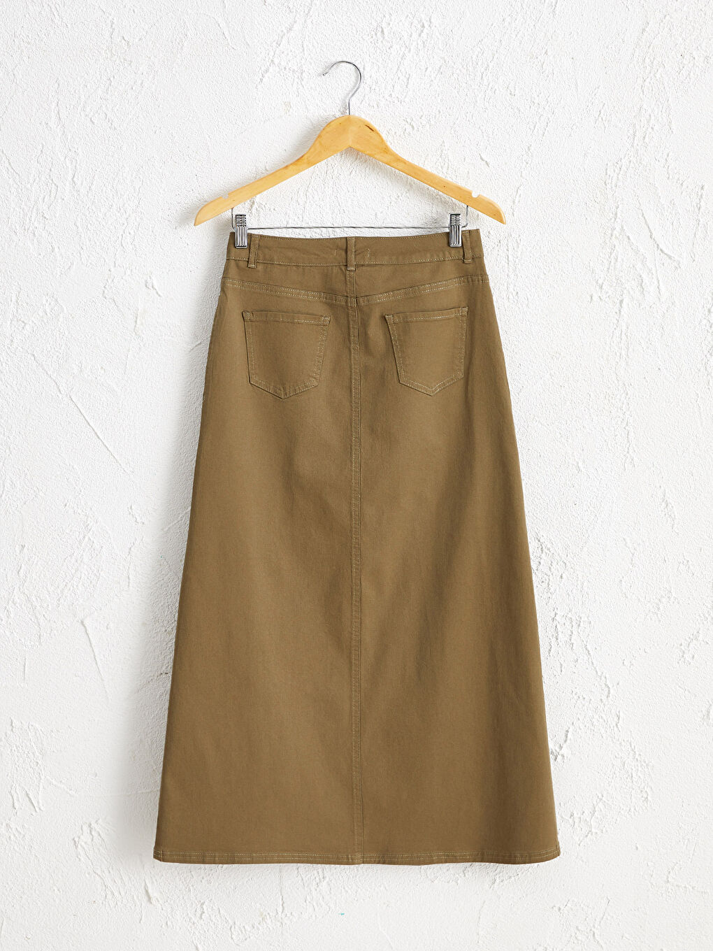 Haki Standart Fit A Kesim Gabardin Kadın Etek-1