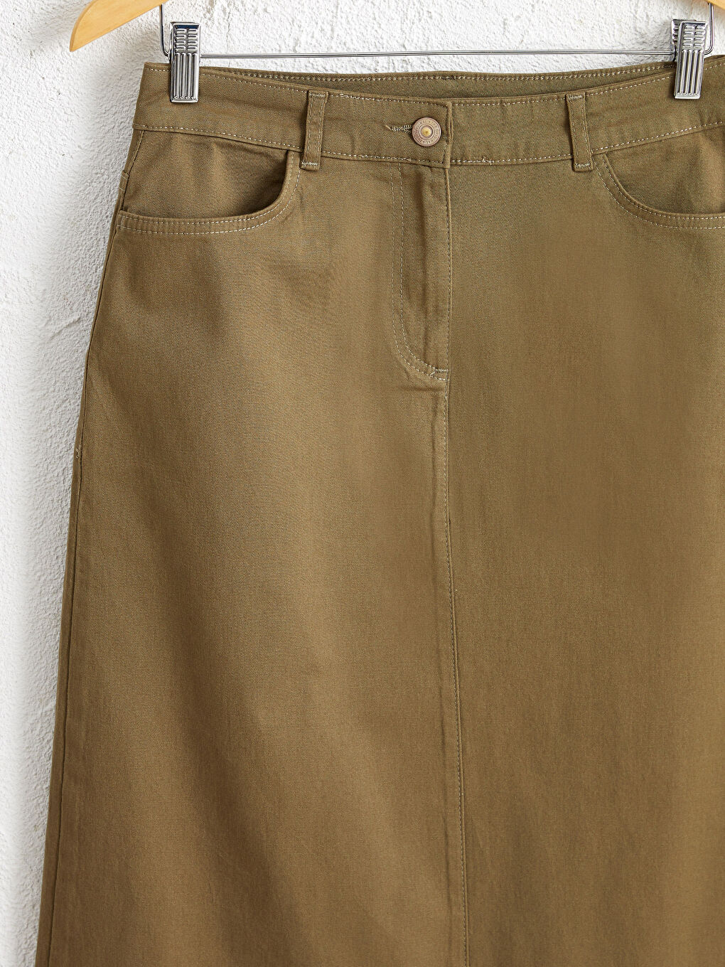 Haki Standart Fit A Kesim Gabardin Kadın Etek-2