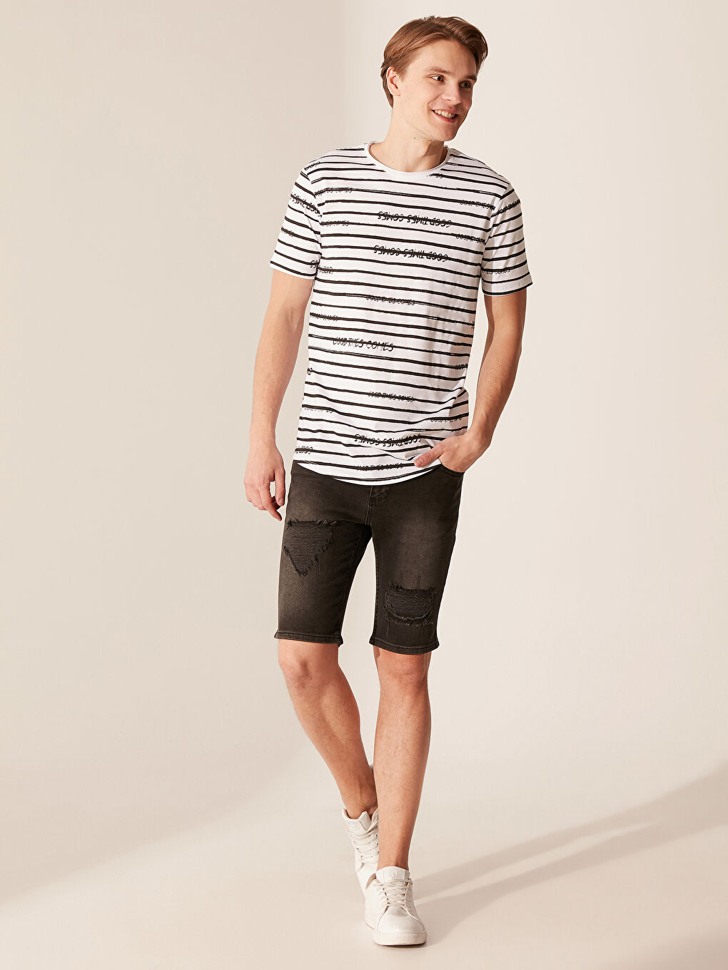 Beyaz Penye Erkek Tişört-3