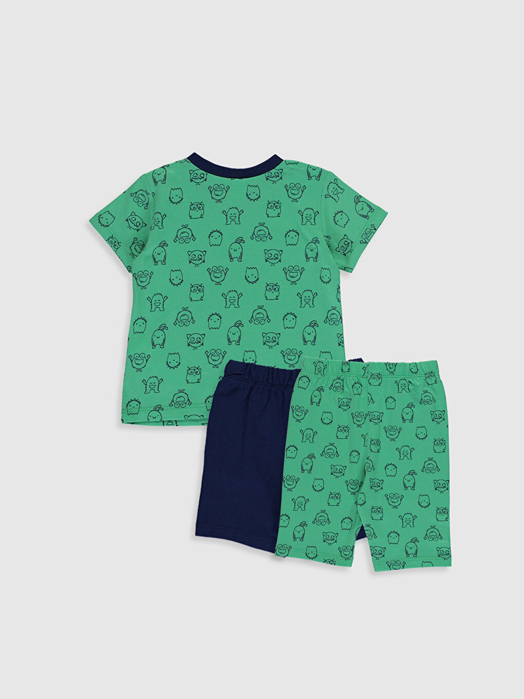 Yeşil Bisiklet Yaka Baskılı Kısa Kollu Erkek Bebek Pijama Takımı 3'lü-1