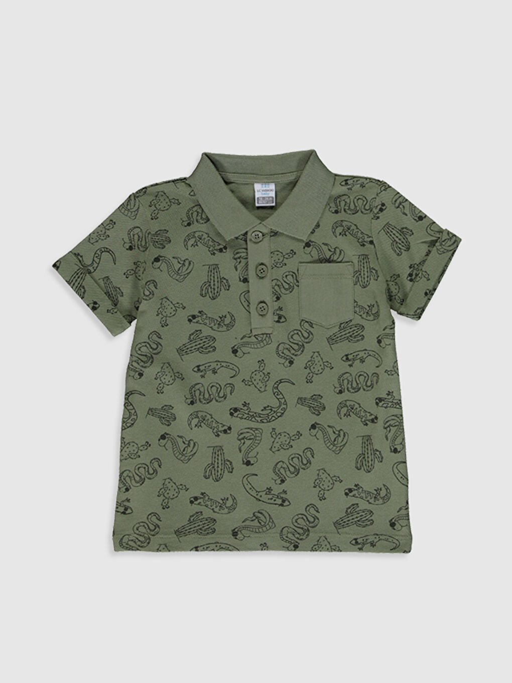 Haki Polo Yaka Kısa Kollu Erkek Bebek Tişört