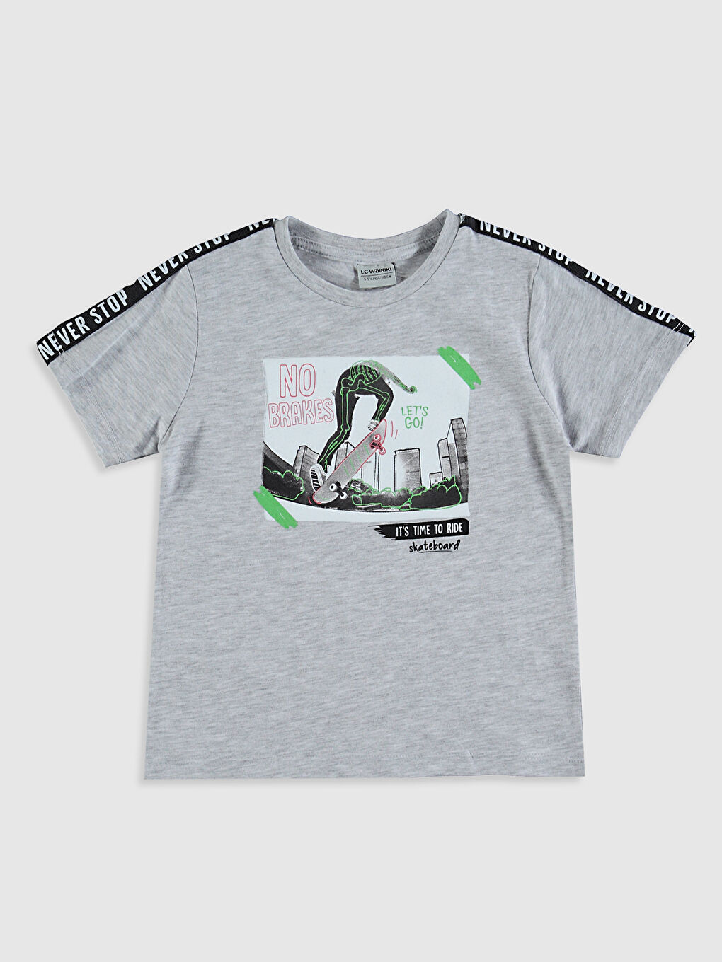 Gri Bisiklet Yaka Kısa Kollu Erkek Çocuk Tişört