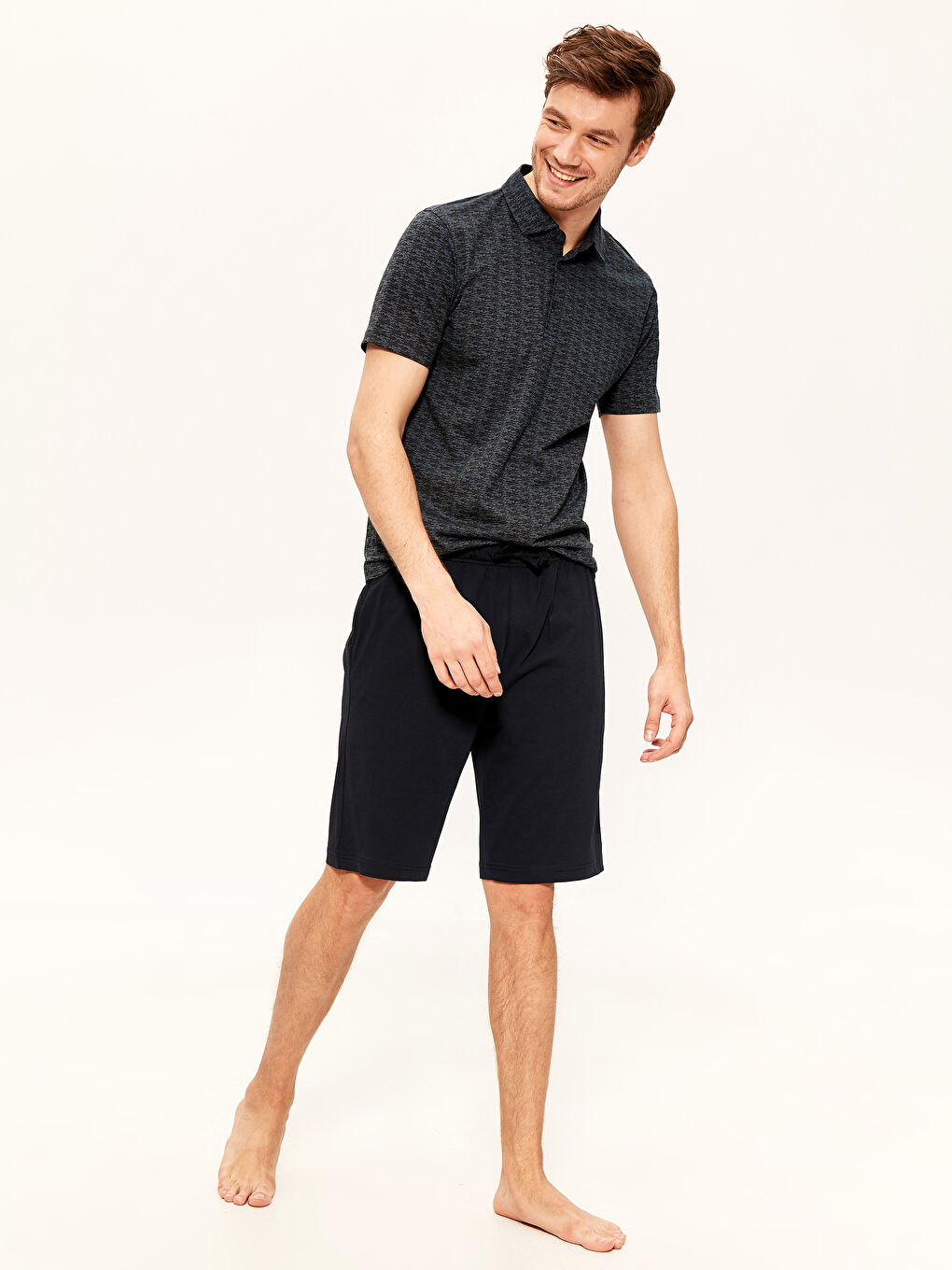 Mavi Standart Kalıp Erkek Şortlu Pijama Takımı