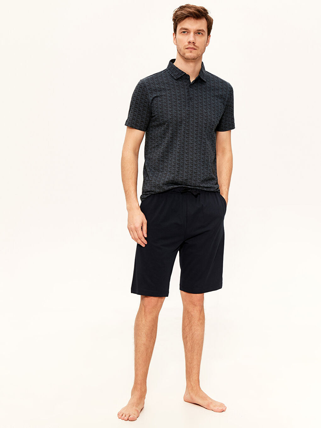 Mavi Standart Kalıp Erkek Şortlu Pijama Takımı-1