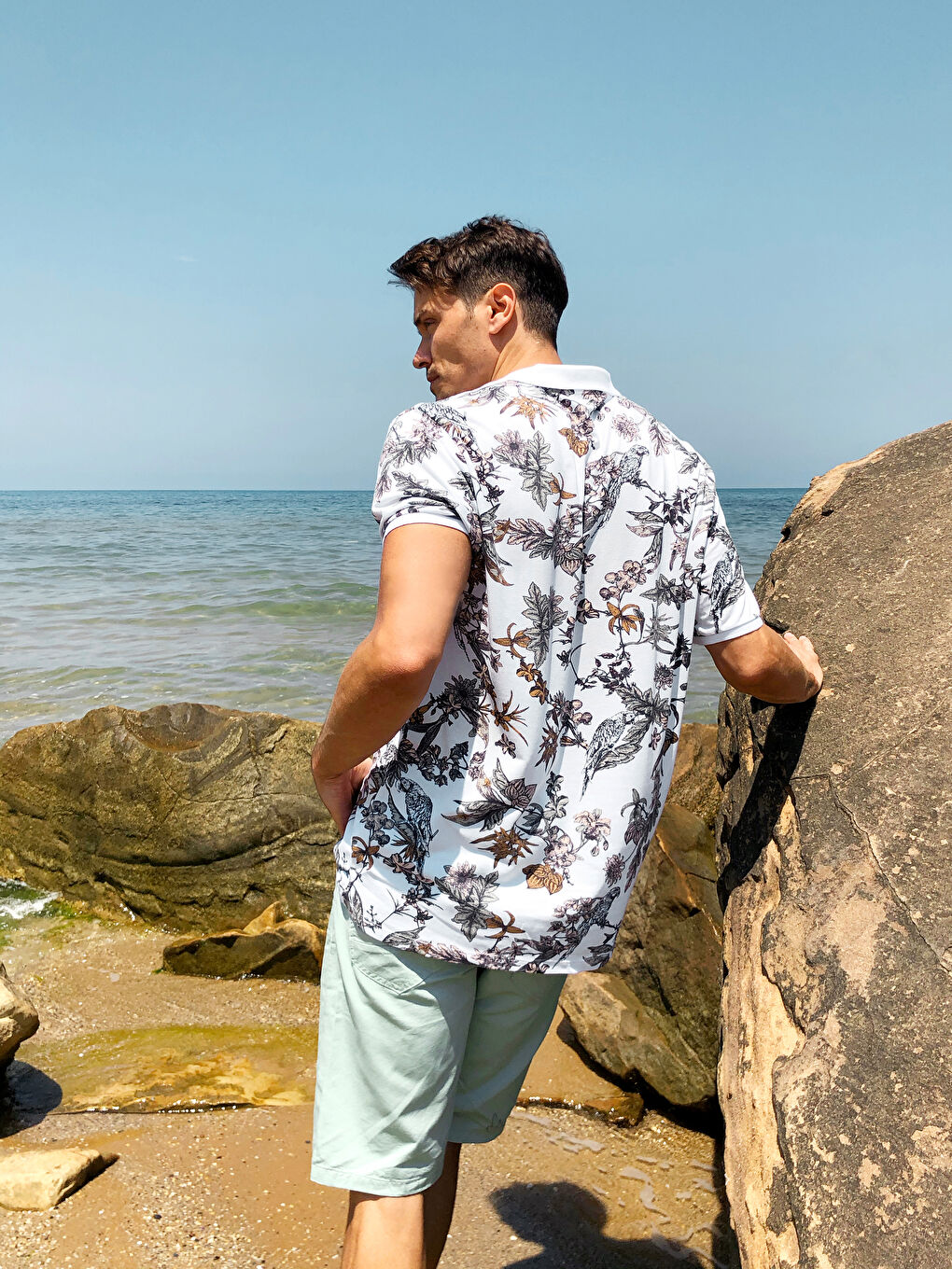 Karışık Polo Yaka Kısa Kollu Baskılı Pike Tişört-2