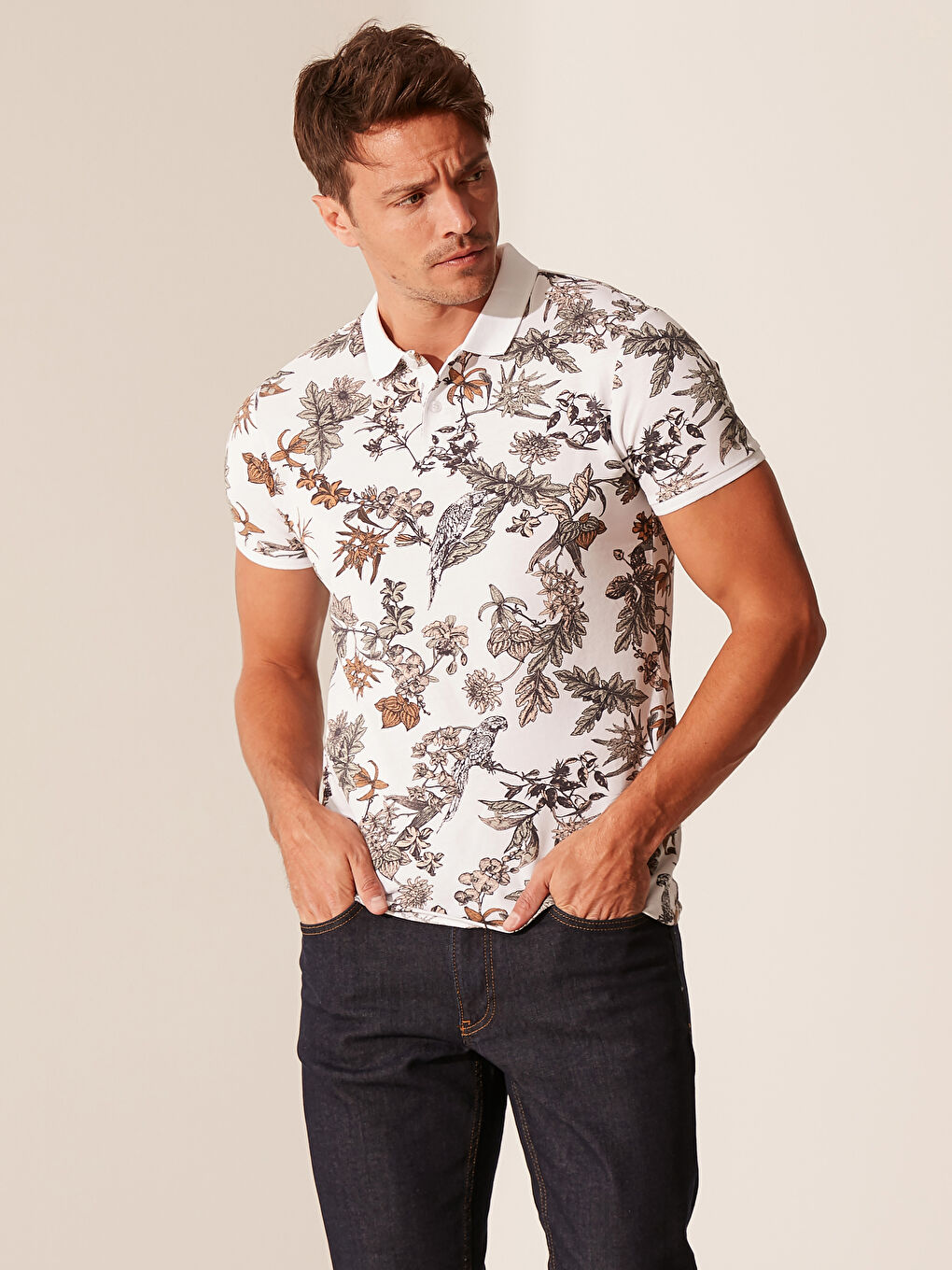 Karışık Polo Yaka Kısa Kollu Baskılı Pike Tişört-4