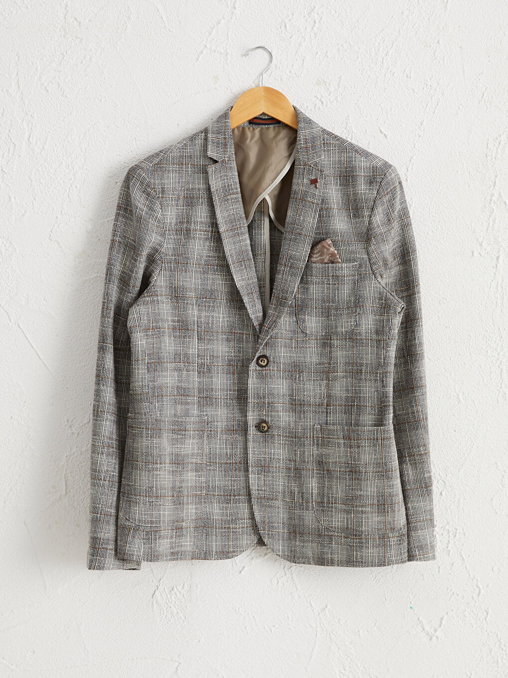 Kahverengi Dar Kalıp Ekose Blazer Ceket