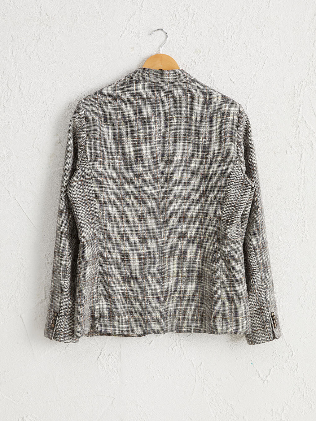 Kahverengi Dar Kalıp Ekose Blazer Ceket-1