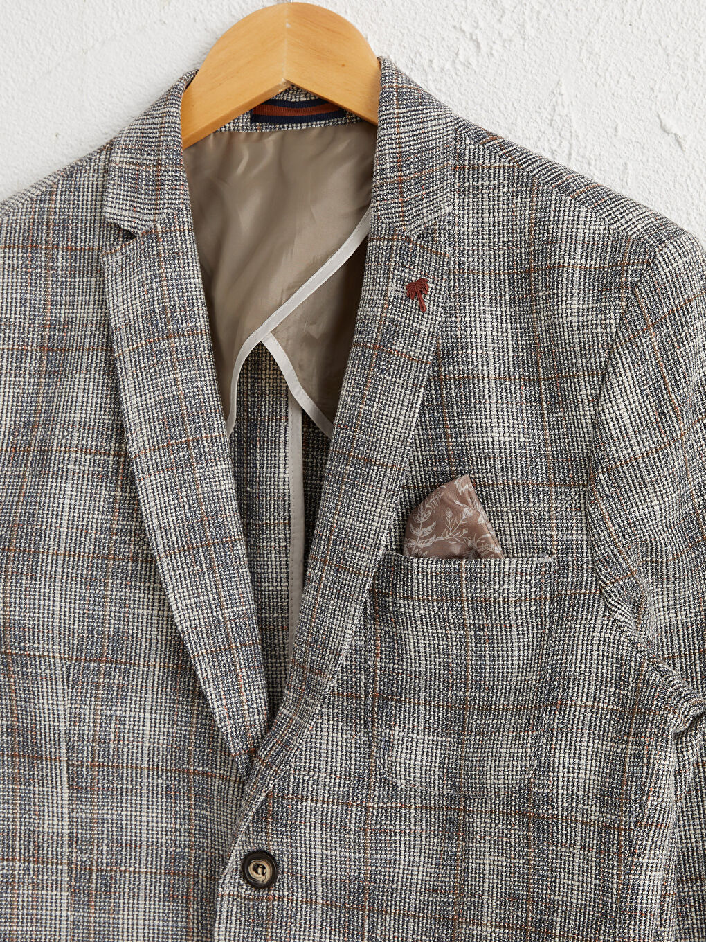 Kahverengi Dar Kalıp Ekose Blazer Ceket-2