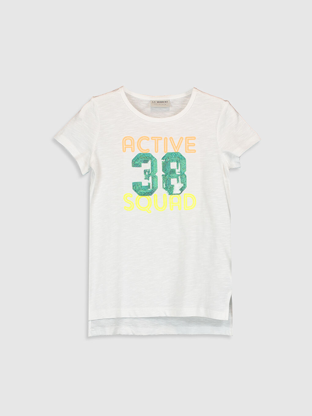 Beyaz Bisiklet Yaka Kısa Kollu Kız Çocuk Tişört