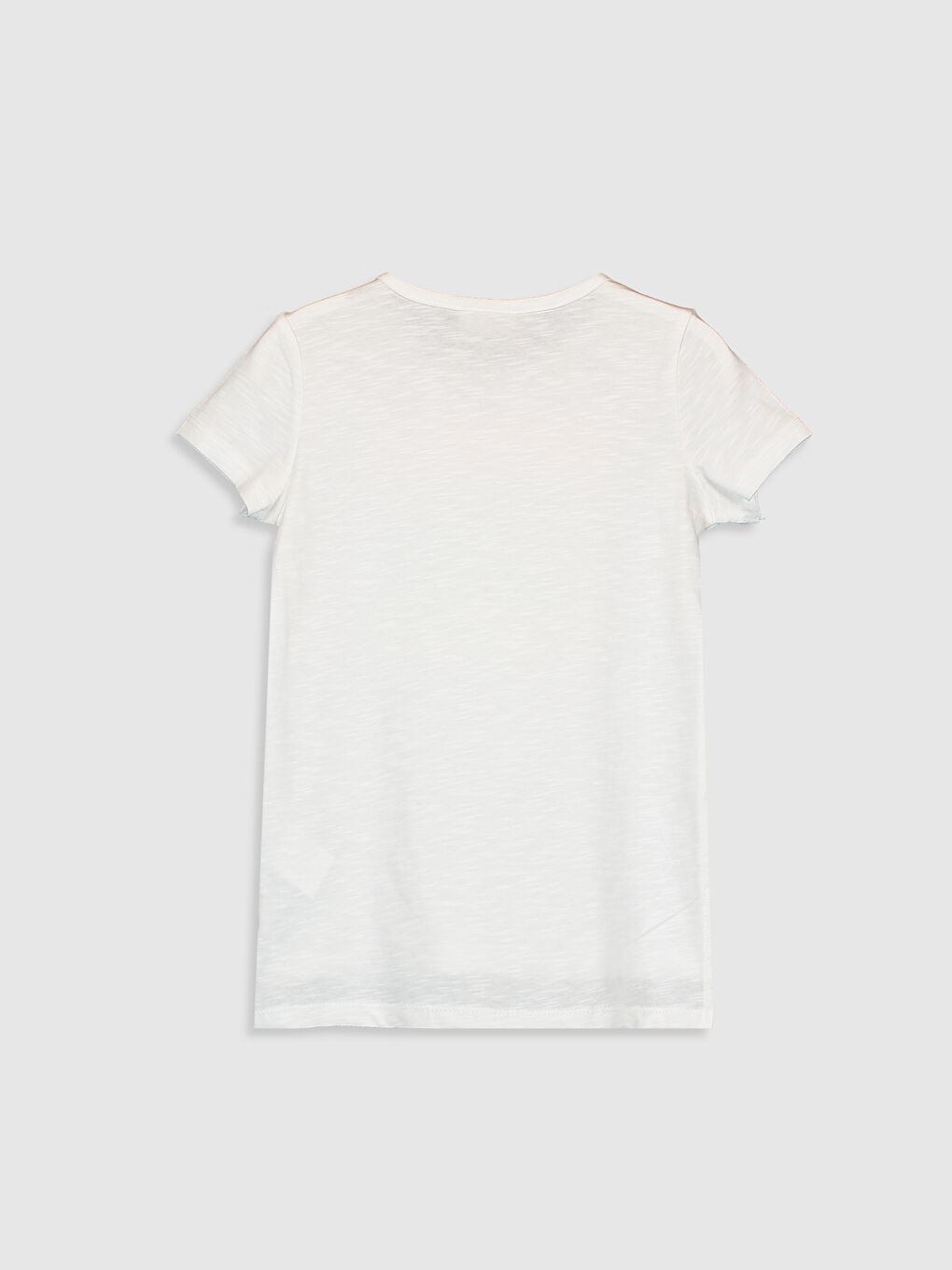 Beyaz Bisiklet Yaka Kısa Kollu Kız Çocuk Tişört-1